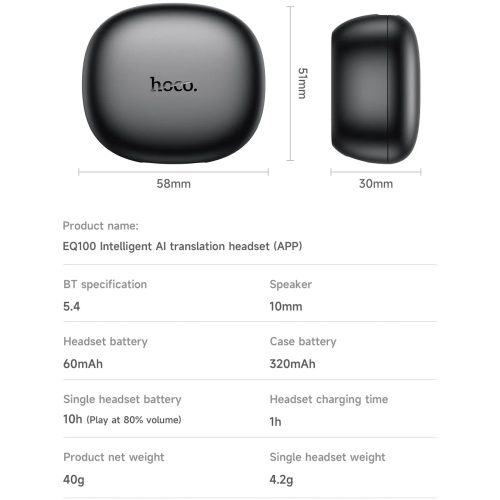 Hoco "EQ100 Intelligent AI translation headset(App)" Hoco "EQ100 Intelligent AI translation headset(App)"