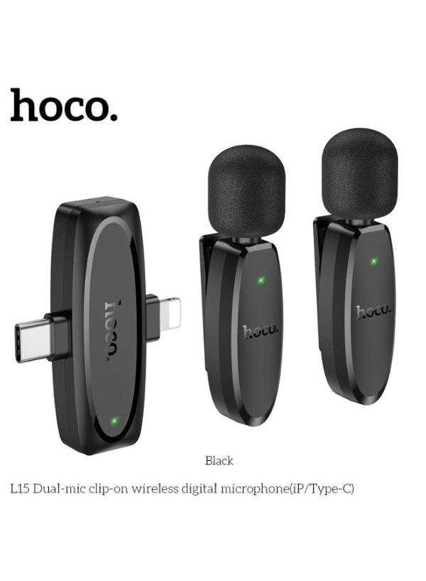 Hoco "L15" Dual-Mic Clip-On Wireless Microphone Hoco "L15" Dual-Mic Clip-On Wireless Microphone