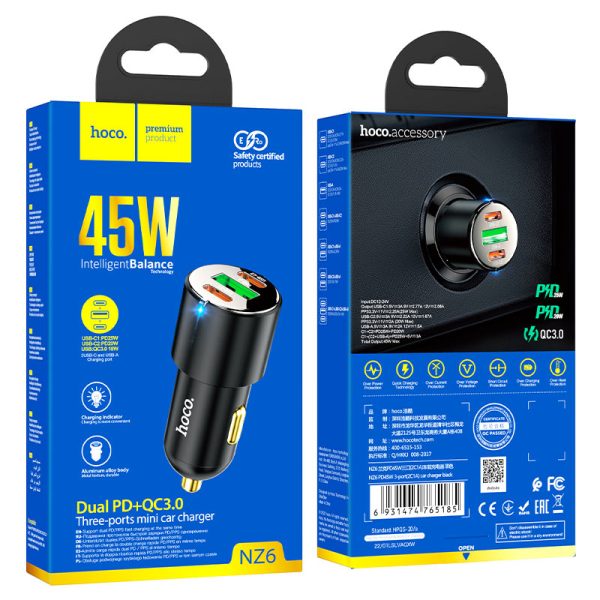 Hoco NZ6 PD45W 3-port(2C1A) car charger