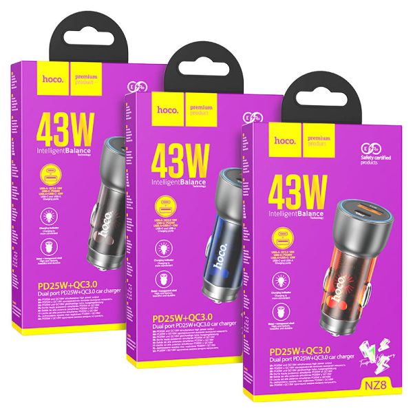 Hoco NZ8 Sprinter 43W dual port PD25W+QC3.0 car charger