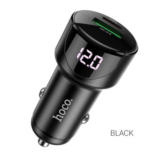 hoco-z42-light-road-dual-port-digital-display-pd20w-qc3-car-charger-black Hoco Z42 Light road dual port digital display PD20W+QC3.0 car charger
