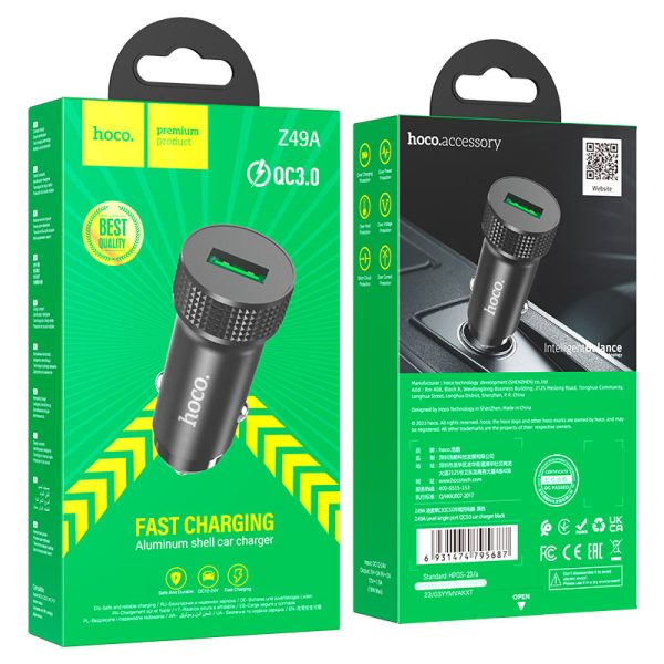 hoco-z49a-level-qc3-car-charger-packaging-black Hoco Z49A Level single port QC3.0 car charger