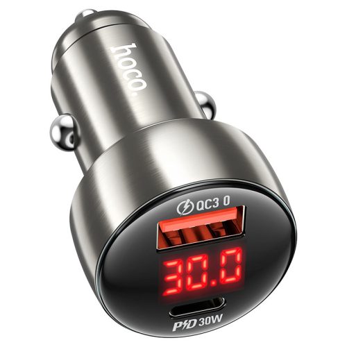 hoco-z50-leader-48w-1c1a-car-charger-metal-grey Hoco Z50 Leader 48W dual-port PD30W+QC3.0 car charger with digital display