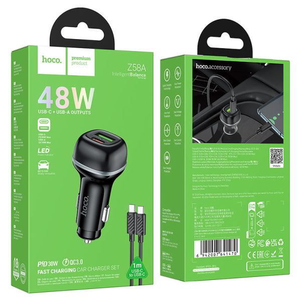 Hoco Z58A Rank 48W dual port PD30W+QC3.0 car charger set(C to C)