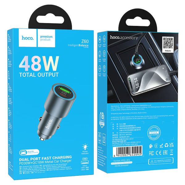 Hoco Z60 Bloom 48W dual-port PD30W+QC3.0 multi-protocol car charger